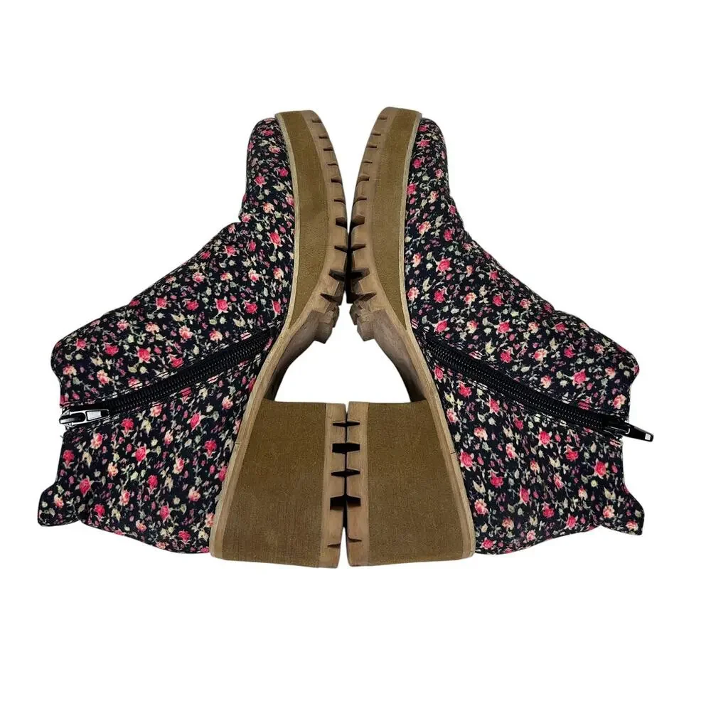 YRU Wolf Floral Pointed Toe Chunky Stacked Heel Ankle Booties 10